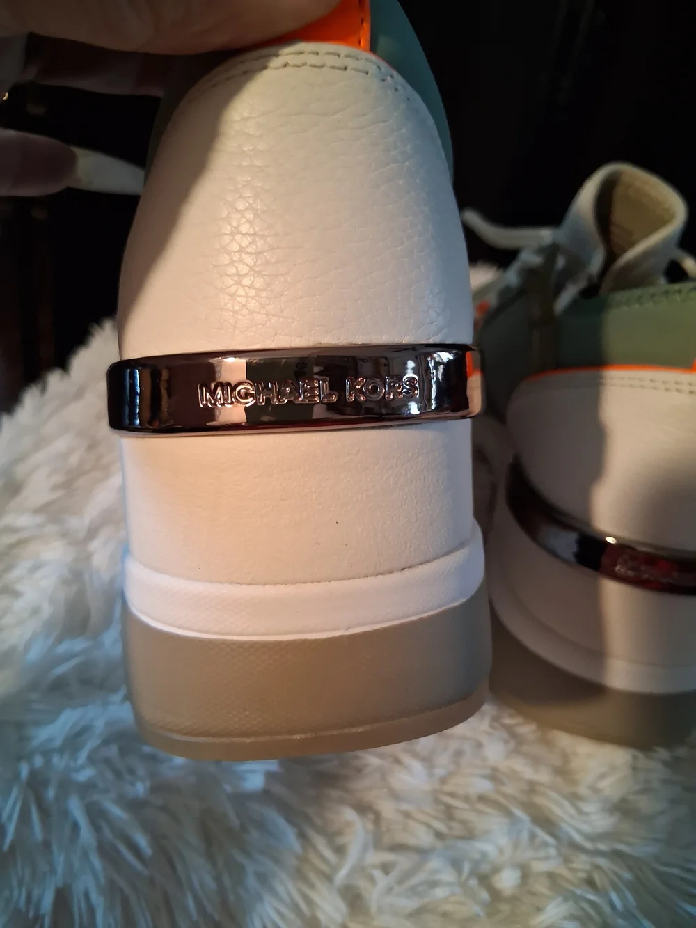 Michael Kors Women White Mesh Sneakers with Orange Logo Accents NWOT